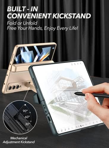 Elepik Armor Pro Series Case עבור Galaxy z Fold 4 עם מגן מסך זכוכית מזג מובנה, מחזיק עט סגור [הימנע מן אבד עט],